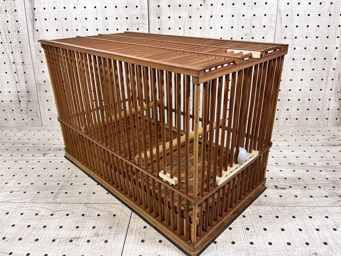 1円〜/高級鳥籠/鳥かご/メジロ籠 /黒柿/竹細工/名人籠/昭和/横19cm/縦