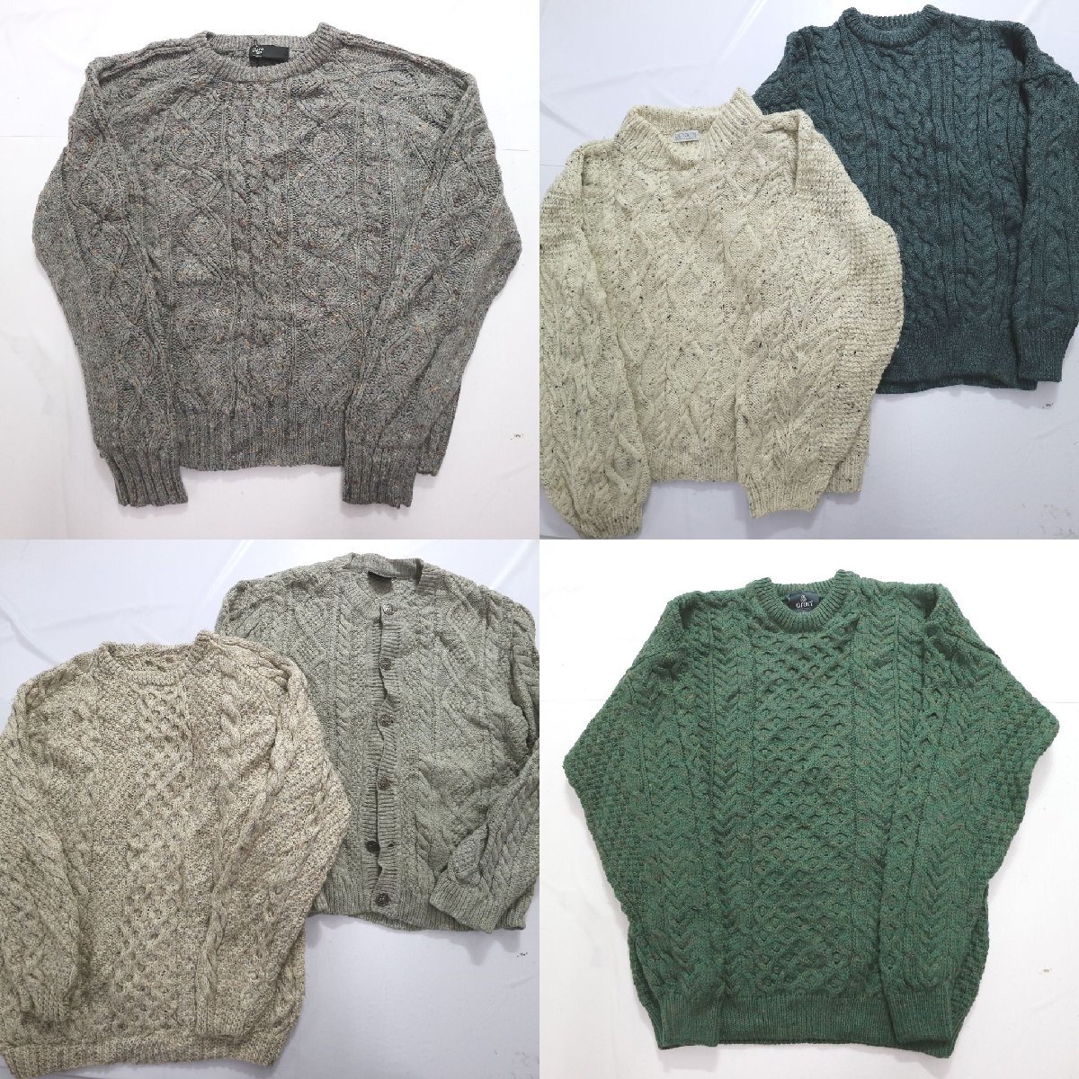 ◎フィッシャーマンニット set フロントボタン カラー系 他 (メンズL/M) 6枚セット まとめ売り 古着卸 1円スタート MQ3785