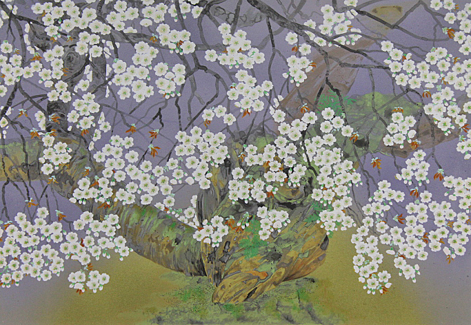 □中島千波 【御車返の桜（2）】 シルクスクリーン 直筆サイン 印章