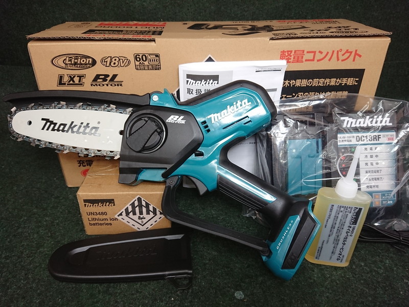 未使用 Makita マキタ 18V 150mm 充電チェンソー 充電式ハンディソーセット 充電器 バッテリー×1付 MUC150DRG ①