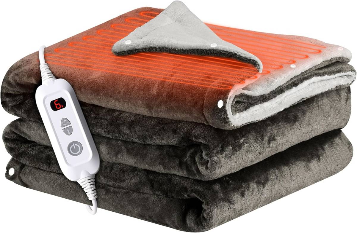 ★1時間1.62円★保証&送料無料★一瞬でぽかぽか★電気毛布 掛け敷き兼用 タイマー付き 両面フランネル 丸洗い可能 188×130cm_1