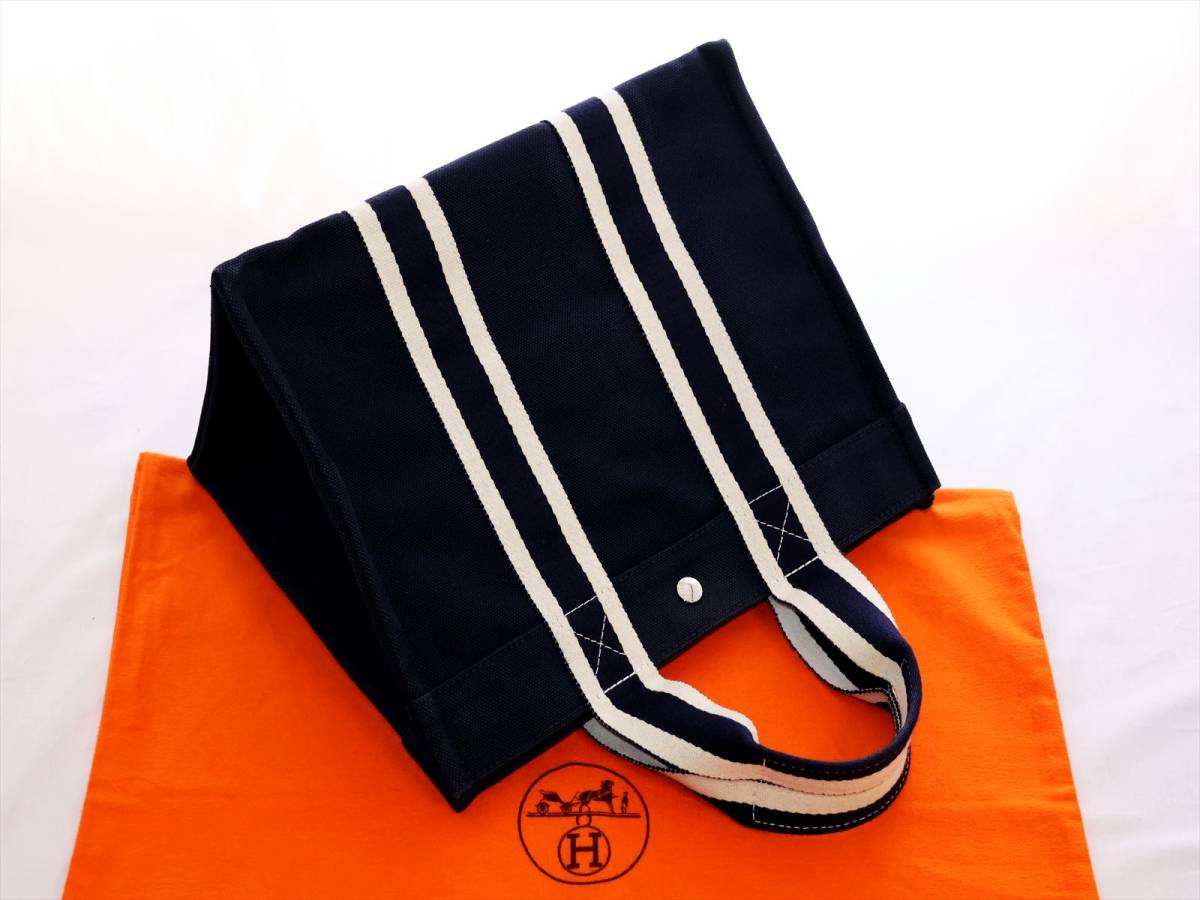 極美品 角破れ無し 希少 エルメス カバス・プラージュ・ドーヴィル PM ネイビー HERMES トートバッグ ビジネス クリーニング/防水処置済