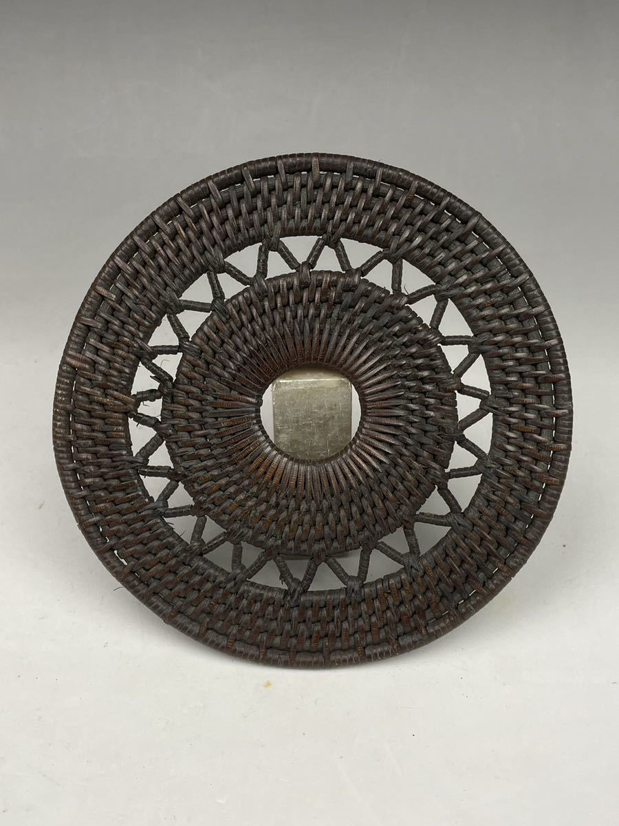 煎茶道具 時代 籐組 煎茶 釜敷 籐編圓式瓶座 径14.6cm 籐編瓶座 籐組釜敷 籐編瓶敷 微細編 網代瓶座 急須台 茶道具 茶器 日本伝統文化