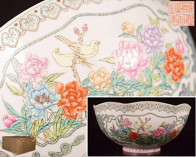 S227【泉美】中国 唐物 景徳鎮製 鉢 菓子鉢 菓子器 ケース入 《毎週