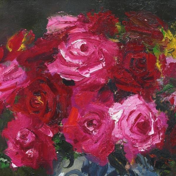 真作】【WISH】葛西四雄「バラ」油彩 10号 ◇赤薔薇 〇北海風景巨匠