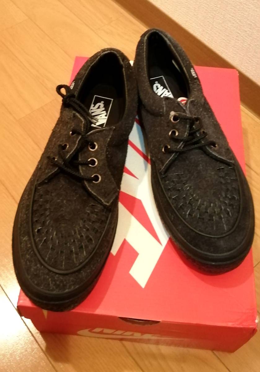 28毛長スエードVANSラバーソール黒スウェードデッキシューズオールドスニーカー