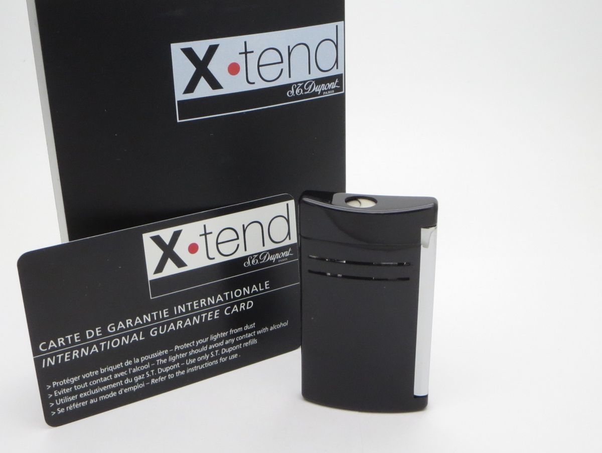 1000円スタート ターボライター S.T.Dupont デュポン X・tend ブラック×シルバー 付属品付 着火確認済み 喫煙具 ガスライター TOS I60012