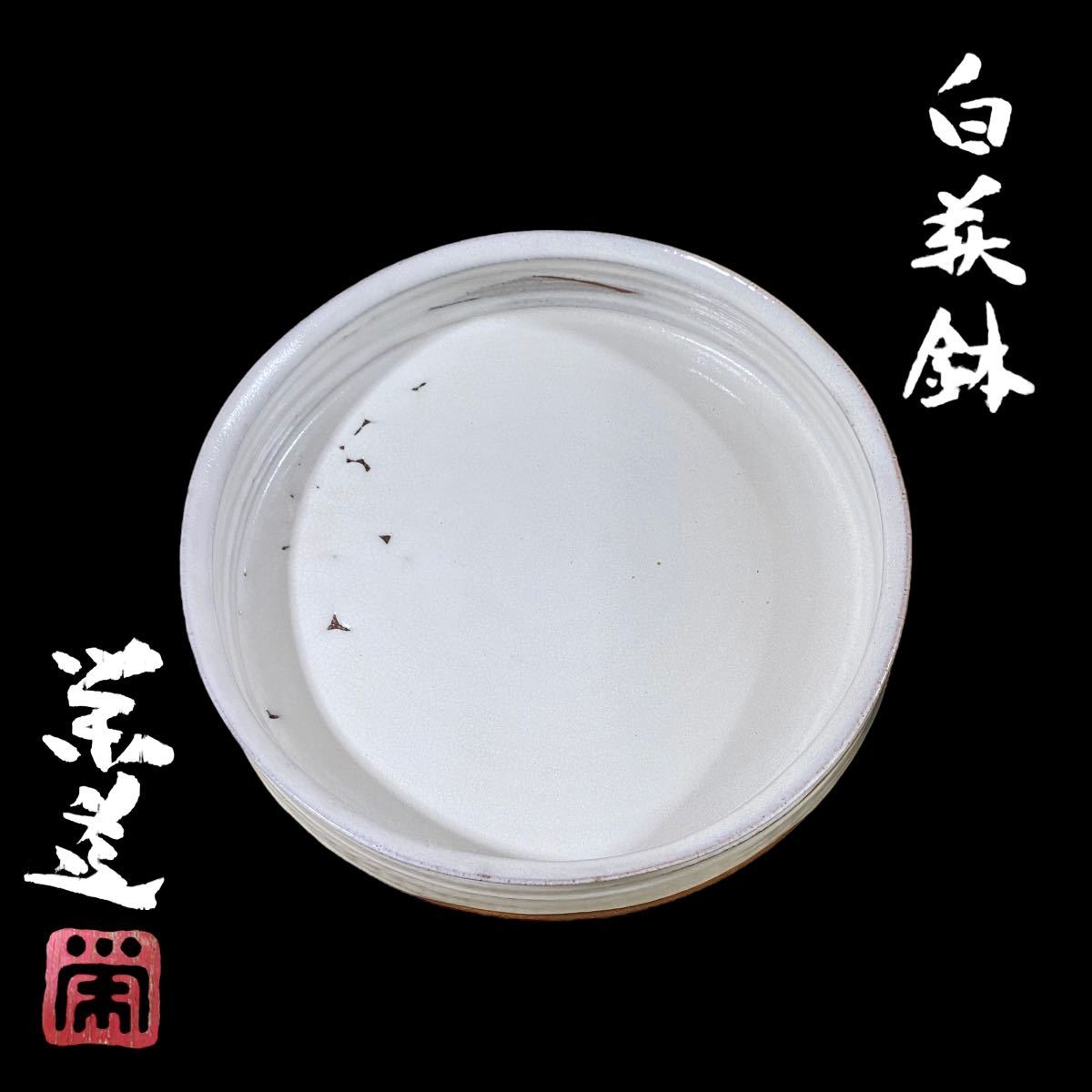 宙】船木研児(舩木研児) 白釉茶碗 13.8cm 共箱 陶歴付 茶器 茶道具