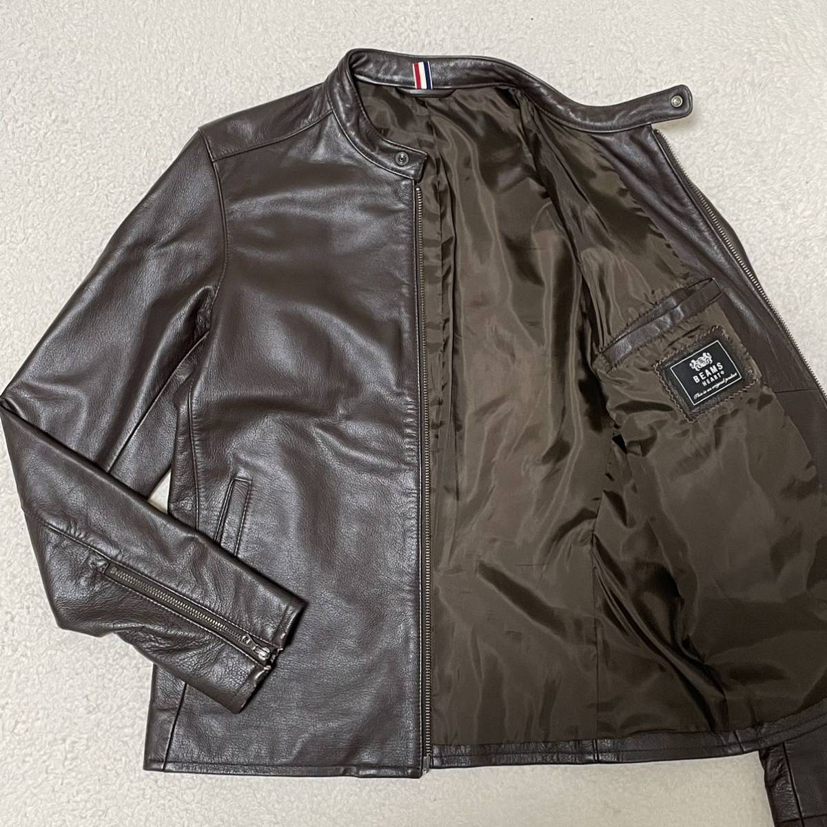 美品『ビームス BEAMS』シングルライダースジャケット 牛革 カウレザー 