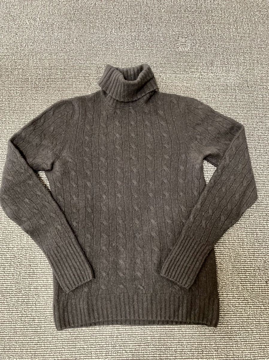 Drumohr ドルモア タートルネック ニット セーター アラン編み 46 ブラック イタリア製 美品