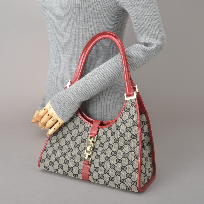 1円 美品 GUCCI グッチ ジャッキー ショルダーバッグ GG柄 キャンバス 