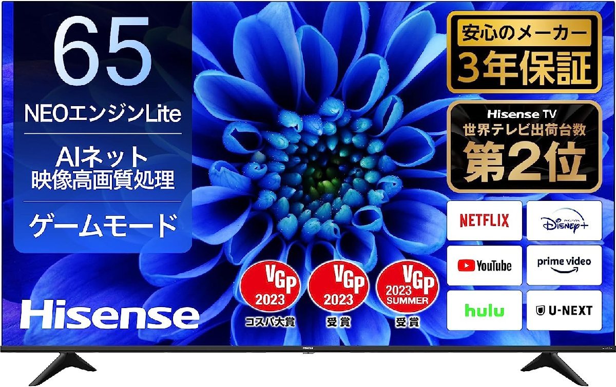 ハイセンス 65V型 4Kチューナー内蔵4k液晶テレビ 65E6G VOD搭載/ゲーム