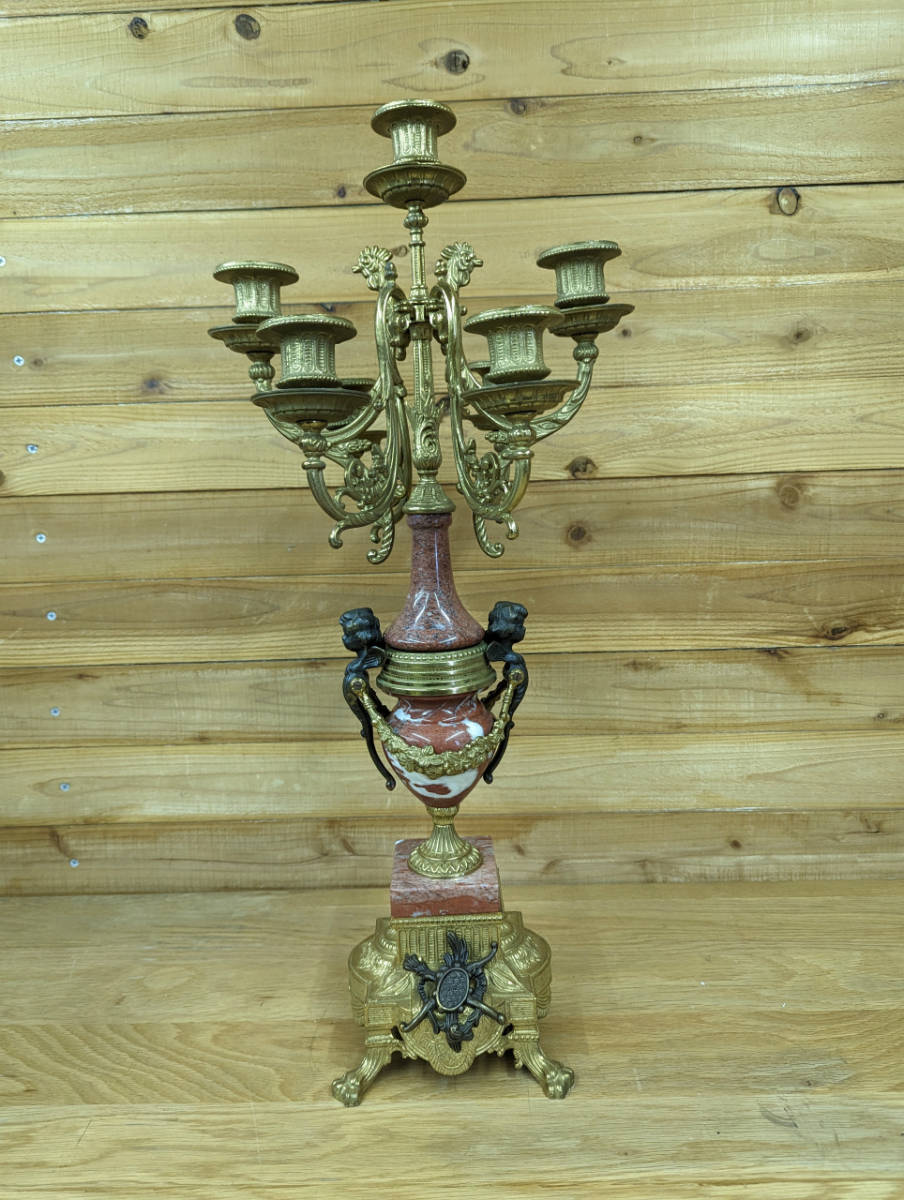 （送料無料）1：ビンテージ【高級 イタリア製 キャンドルスタンド 】真鍮製 大理石 六本木アピス取扱品 燭台 定価約45万円