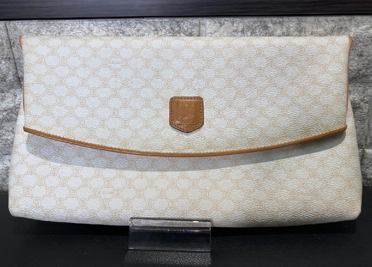 ●CELINE セリーヌ クラッチバッグ セカンドバッグ 鞄 手持ち鞄 ヴィンテージ マカダム柄 ホワイト系●