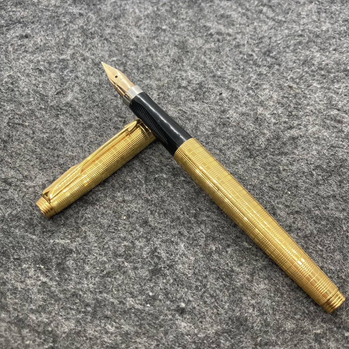 PE1132□PARKER パーカー 75 万年筆 ペン先 14K XF プラスヴァンドーム Prince de Galles チェック柄 筆記未確認 レア