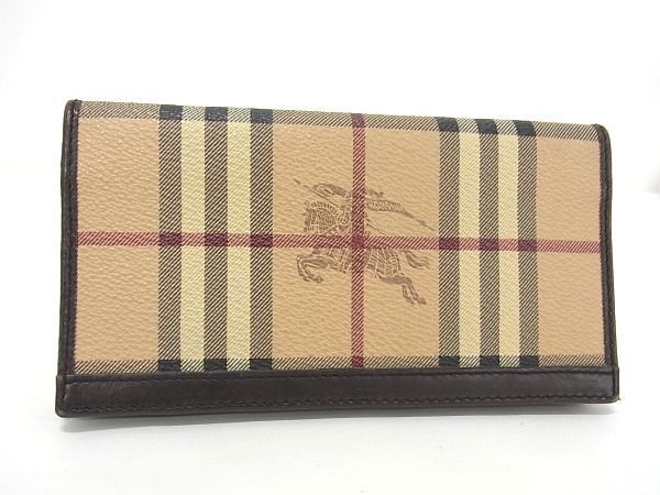 1円 □美品□ BURBERRY バーバリー ノバチェック PVC×レザー 二つ折り 長