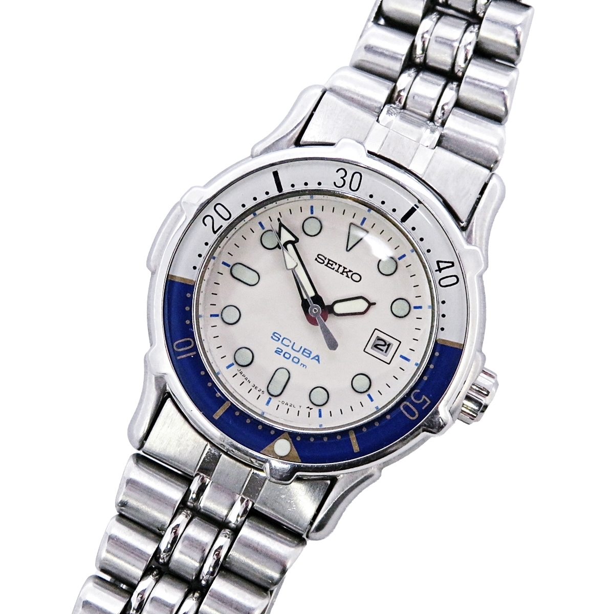 SEIKO SCUBA 200m 3E25-0A60 セイコー スキューバ ダイバー デイト レディース クォーツ 腕時計 純正ベルト 005FCZI25
