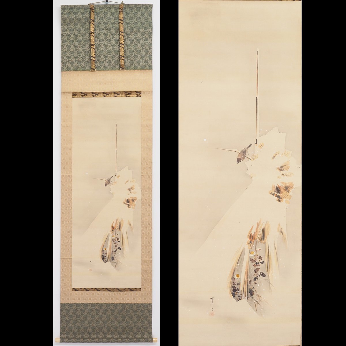 真作/小川千甕/紅葉菊に小禽図/布袋屋掛軸HJ-342 真作/小川千甕/紅葉菊に小禽図/布袋屋掛軸HJ-342 | ヤマダウェブコム