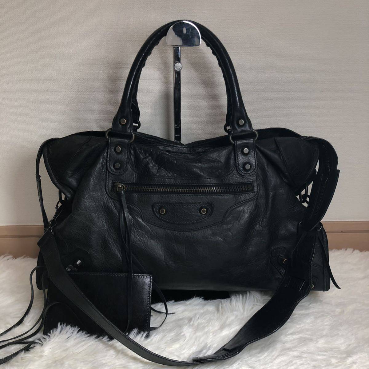 1円 BALENCIAGA バレンシアガ 115748 ザ・シティ レザー ミラー付き 