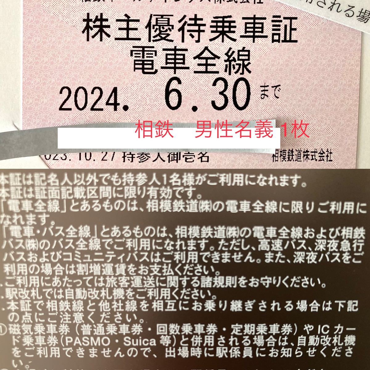 相鉄線全線 株主優待乗車証 定期券タイプ(男性名義) 乗車券/交通券 相鉄線全線 株主優待乗車証 定期券タイプ(男性名義)