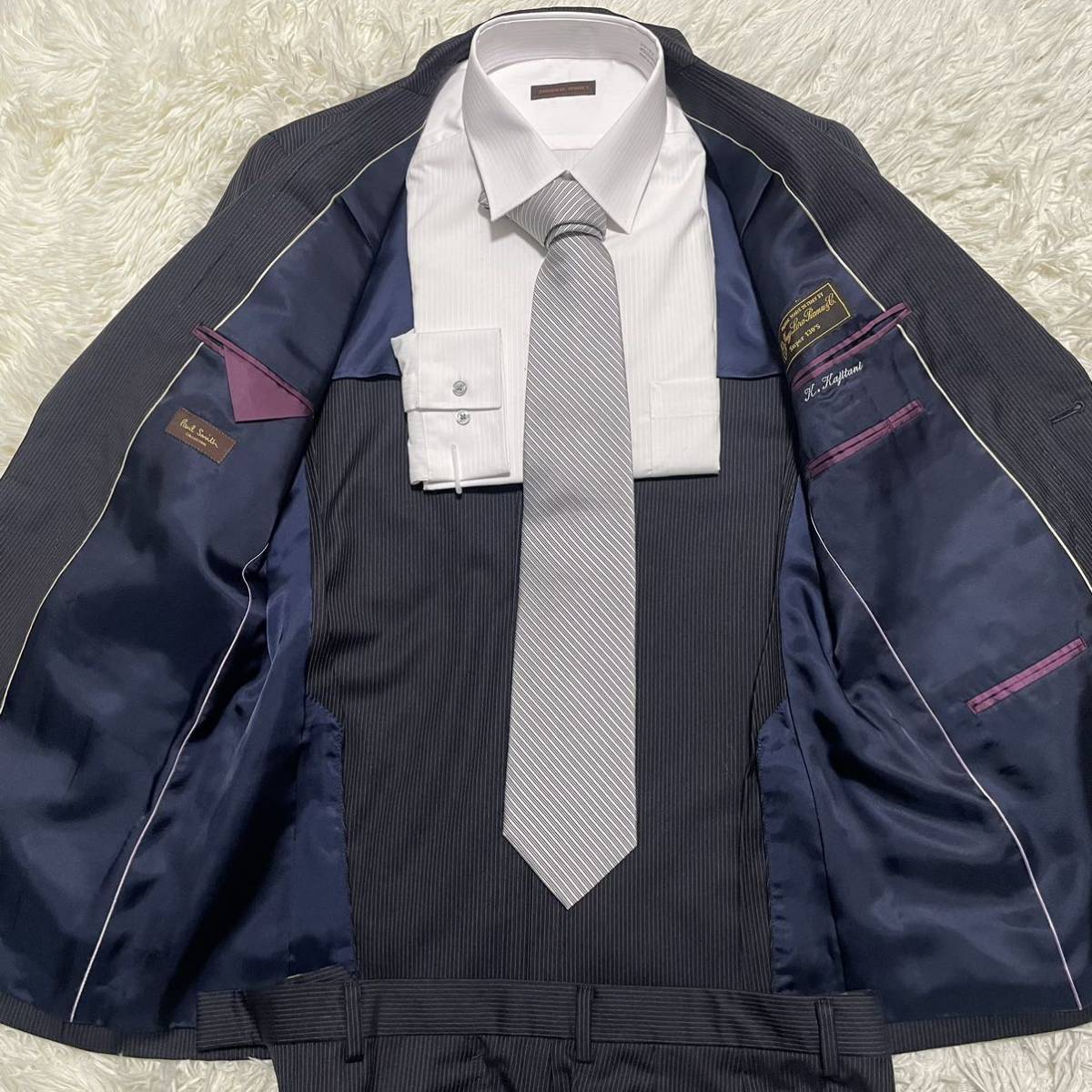 極美品 AOURE ドットエアー ストライプ スーツ セットアップ L