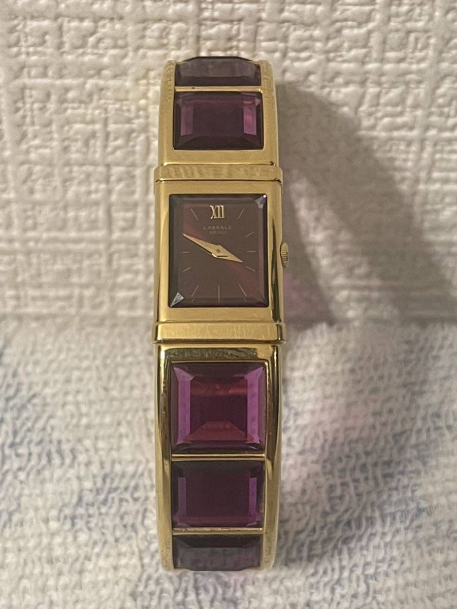 1円～SEIKO セイコー QZ 1E50-5250 ラサール スクエア 紫文字盤 