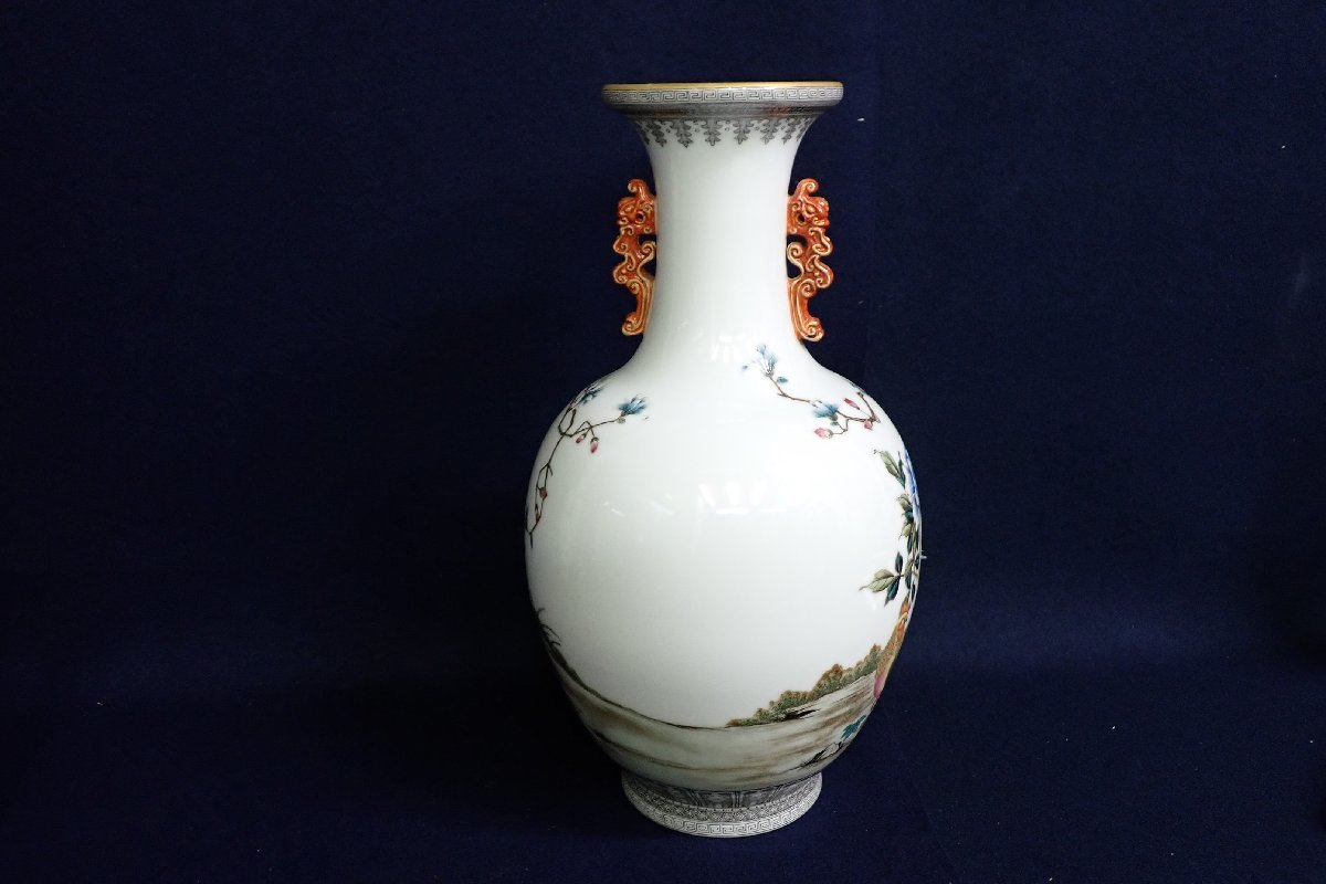 清朝 唐物 大清乾隆年製 彩色花鳥図花瓶 花器 骨董品 壺 古美術品