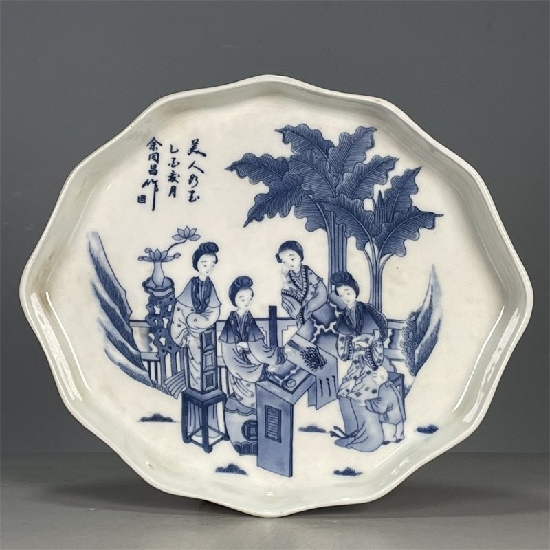 ◇古風堂◇中国・民国 青花人物茶盤 極細工 古置物 古董品 古美術 古賞