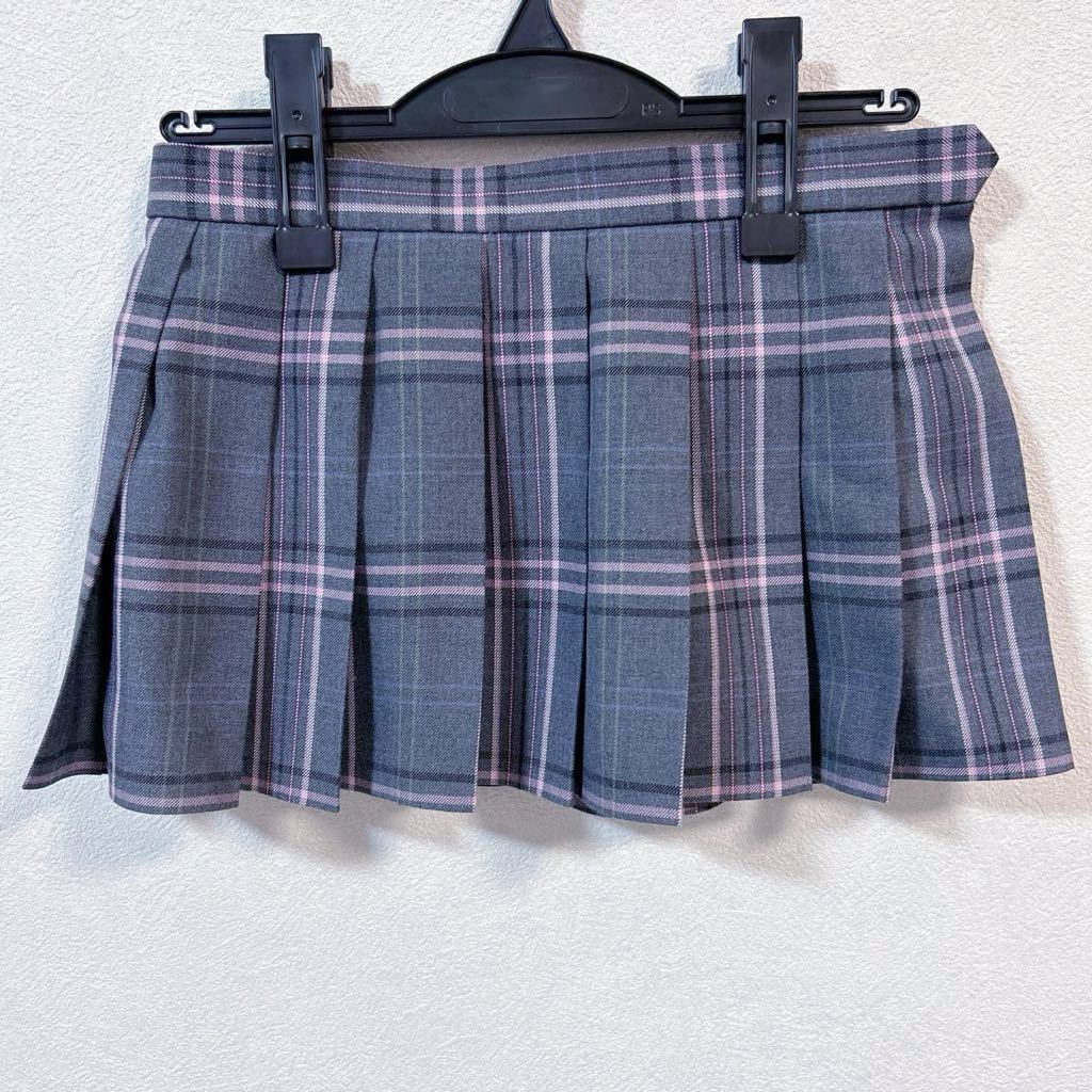 制服 グレー・ピンク・紫・緑 チェック柄 マイクロミニスカートW67 丈28 冬用