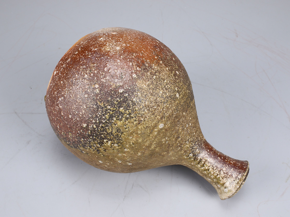 CD322 無形文化財 【高橋春斎】 最上手 焼締 自然釉 花入／共箱
