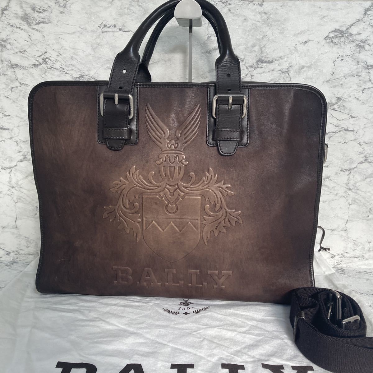 美品 BALLY バリー ビジネスバッグ 2way ブラウン エンボス 型押し 