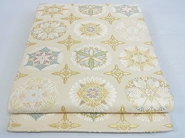 平和屋-こころ店□極上 六通柄袋帯 唐織 市松菊華文 金糸 金