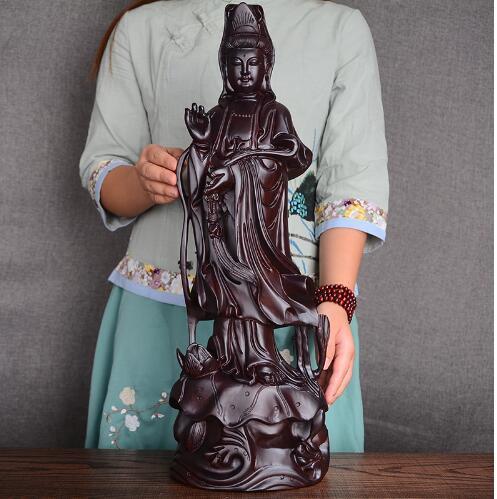 美品☆仏教美術 木彫仏像 精密細工 木彫り 黒檀木 観音菩薩像 仏像