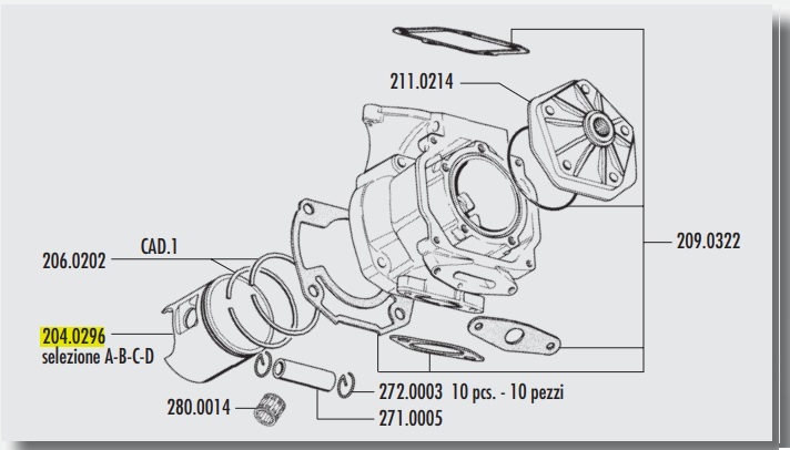 POLINI 204.0296/A ピストンキット 60mm APR RS125 60mmキット用(146.0800)(10009)