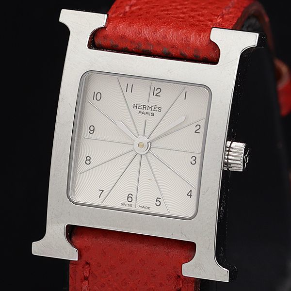 1円 稼動 良品 ERT エルメス Hウォッチ HH1.210 3063947 QZ シルバー文字盤 レディース腕時計 OGH 0006600