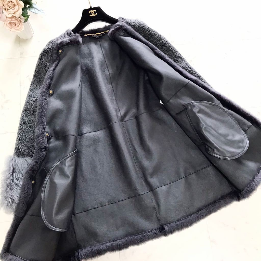 美品 ESCADA エスカーダ 高級 リアルレザー ムートンコート 羊革