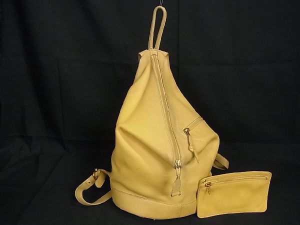 1円 LOEWE ロエベ アントン レザー リュックサック バックパック レディース イエロー系 CD0828