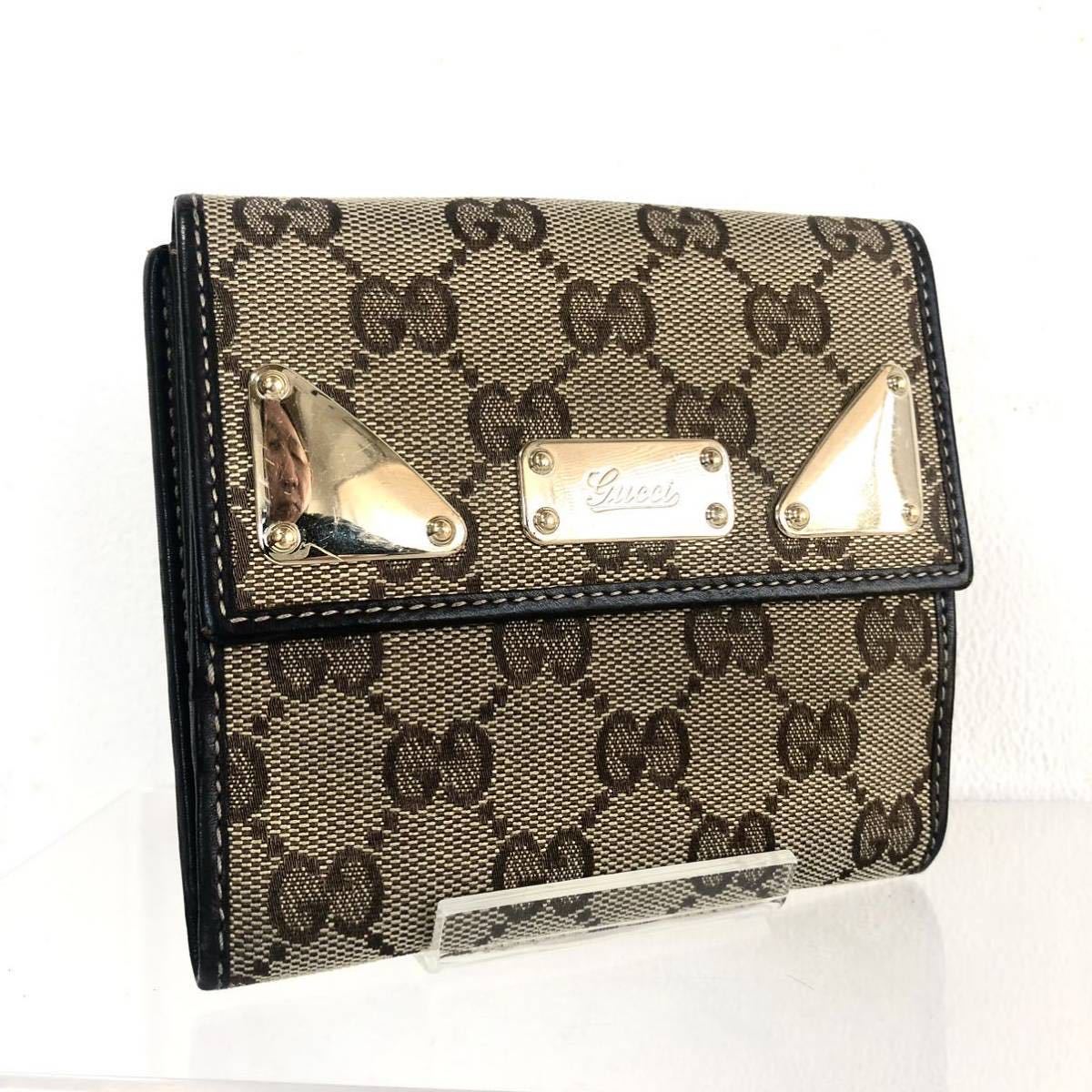 GUCCI GGキャンバス 三つ折り財布 ブラウン 新品未使用 □美品□希少デザイン□GUCCI グッチ GGキャンバス×レザー 三つ折り