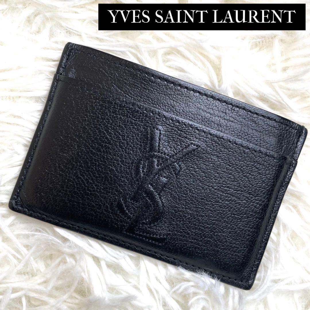 品 / YSL YVES SAINT LAURENT イヴサンローラン ステッチカサンドラカードケース 定期入れ 名刺入れ レザー ブラック ...
