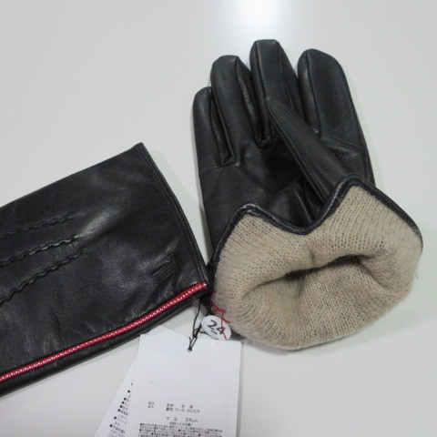 メンズ手袋&frasl;革手袋LANVINランバン羊革手袋 メンズ革手袋【LANVIN】ランバン羊革手袋/スマホ対応 裏地カシミヤ混 日本製 24/黒/ ライン ピンタック スマホ対応