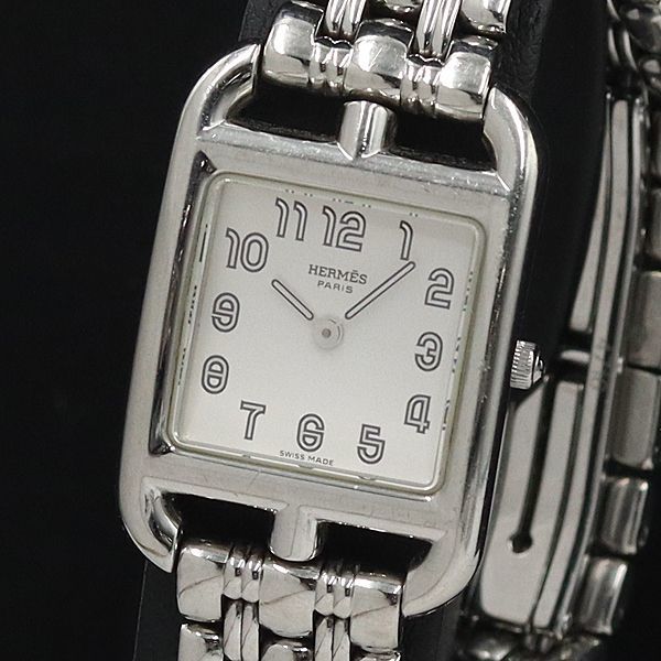 1円 稼働 良品 エルメス QZ CC1.210 ケープコッド スクエア 白文字盤 レディース腕時計 BJT 0039600YSD