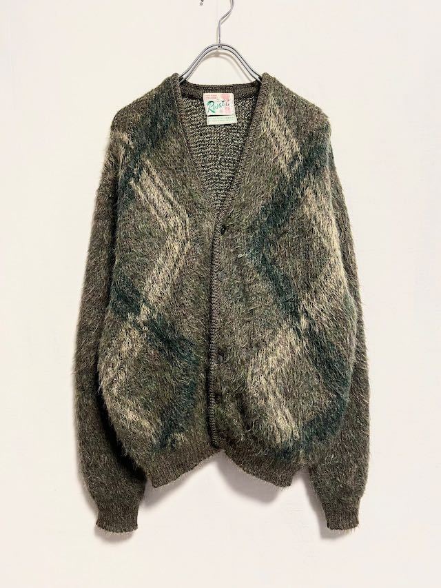 1970's vintage moss green mohair cardigan モヘアカーディガン モヘア カーディガン ニット ビンテージ 