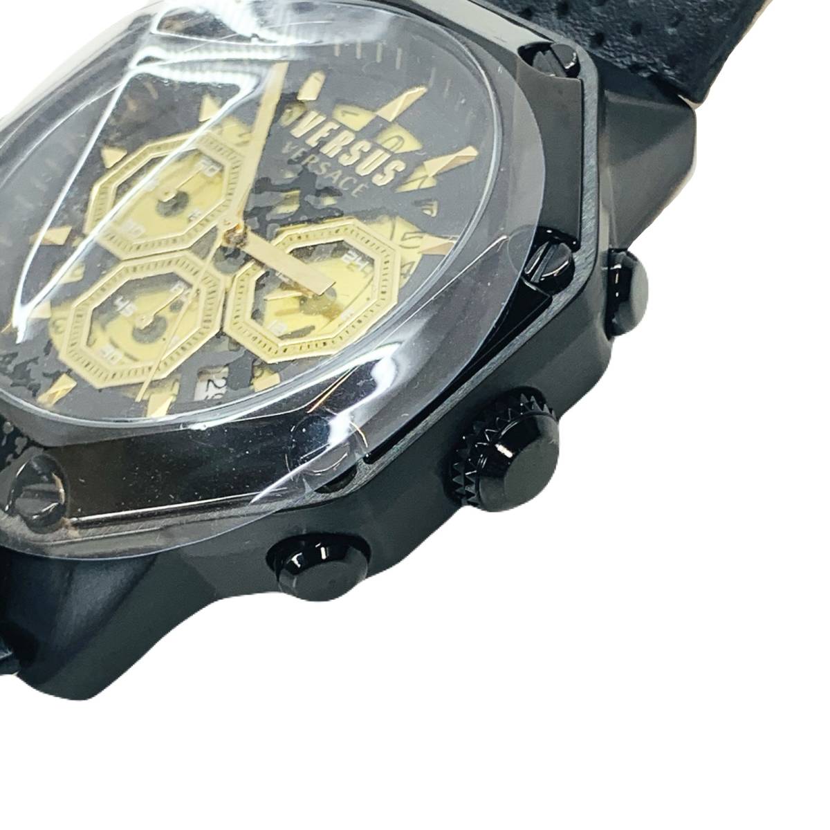【稼動】 箱付き VERSACE 腕時計 クロノグラフ 黒文字盤 メンズ QZ VERSACE ヴェルサーチ VERSUS ヴェルサス メンズ 腕時計 クロノグラフ