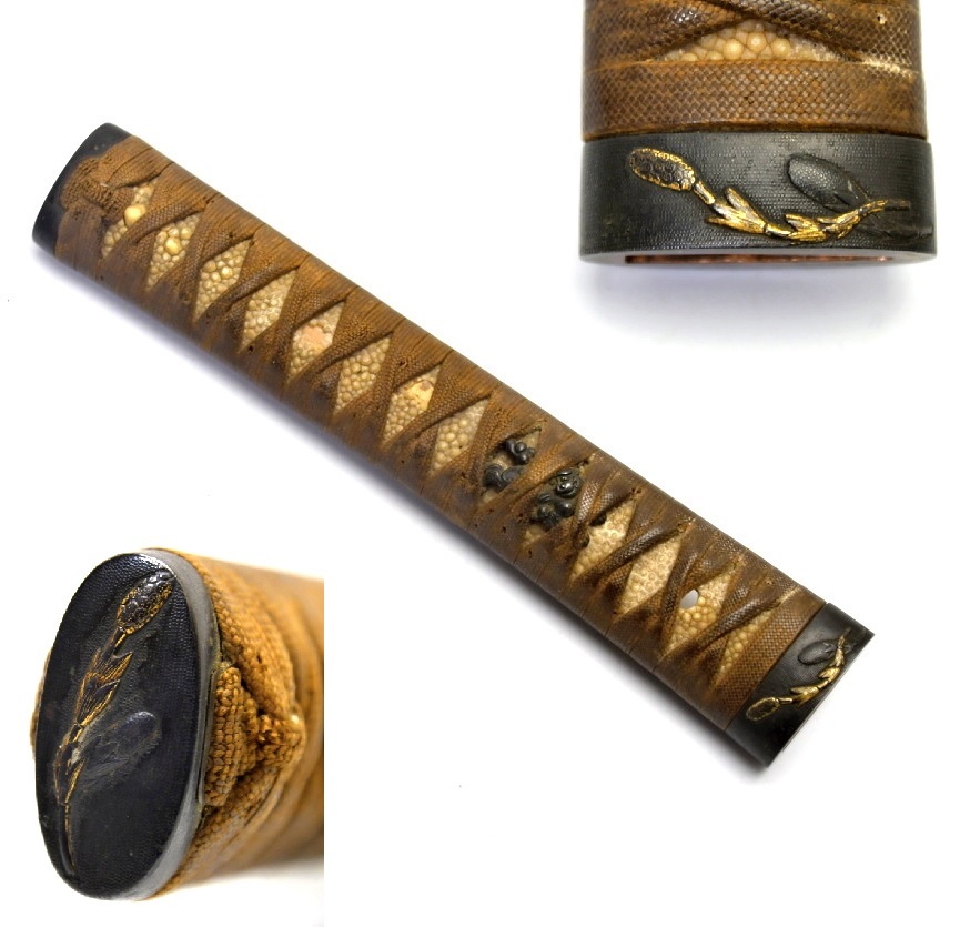 638 柄前 土筆文縁頭 古作赤銅 獅子目貫 ○ 拵え 刀装具 日本刀 武具