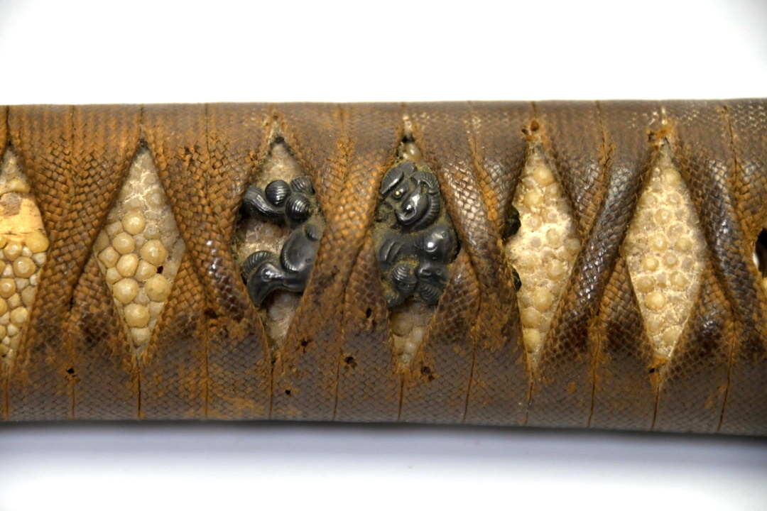 638 柄前 土筆文縁頭 古作赤銅 獅子目貫 ○ 拵え 刀装具 日本刀 武具