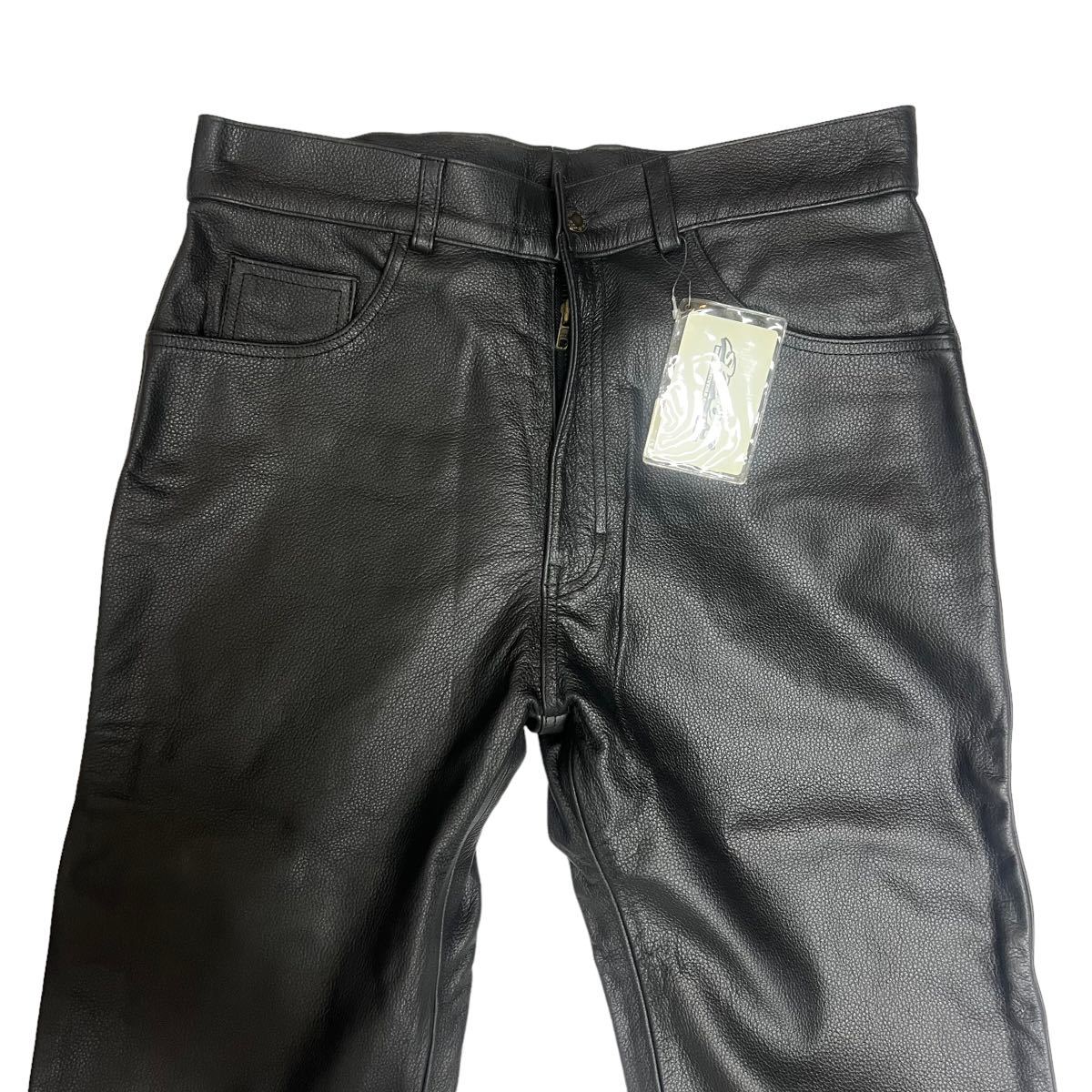 ★未使用★タグ付き★SPOON 牛革 レザーパンツ 36　スプーン バイカー 牛皮 黒 ライダー _2