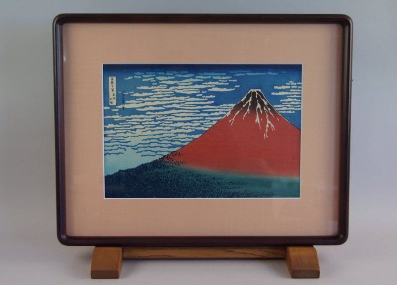 i44 木版画 富嶽三十六景 凱風快晴 赤富士 葛飾北斎 浮世絵 額装(木