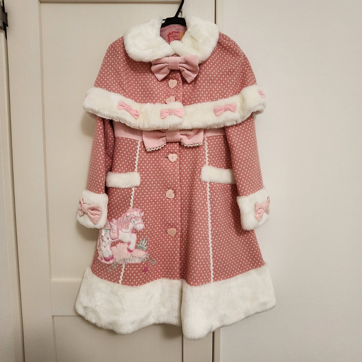 Angelic Pretty ポニー ケープ付コートピンク×白ドット ロリータ 