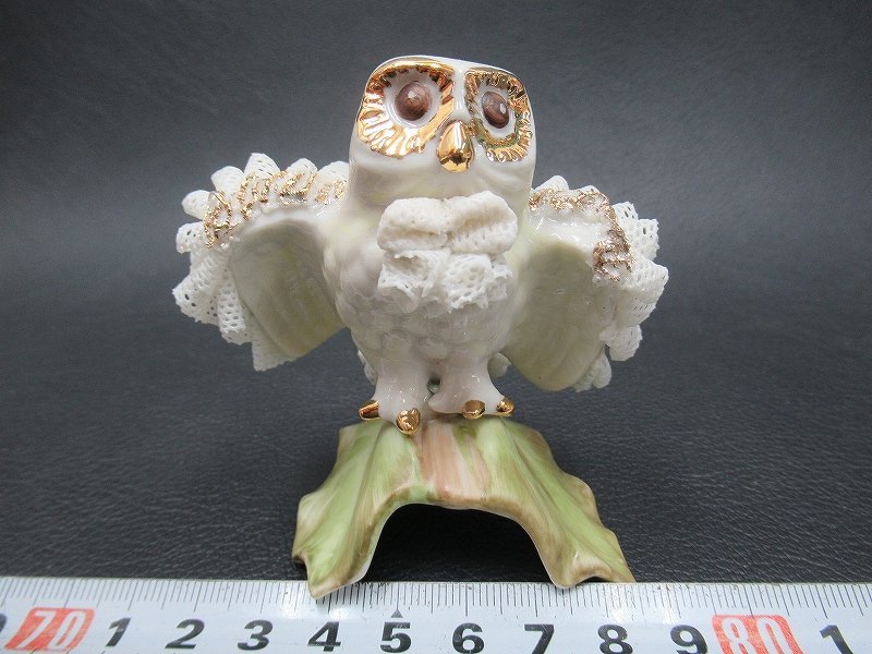 D0491 アイリッシュドレスデン フクロウ レースドール フィギュリン 陶器人形 Irish Dresden_1