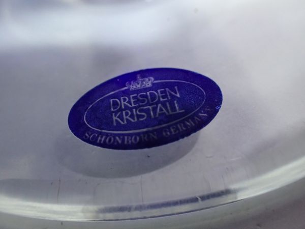 豊F853/1J自☆美品 ドレスデンクリスタル DRESDEN KRISTALL 20cm 青被せ フラワーベース 花瓶 一輪挿し カット ガラス 花器 工芸品☆_5